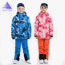 VECTOR Boys Girls Ski Suits Warm Waterproof Children Skiing Snowboarding Jackets + Pants Winter Kids Child Ski Clothing Set