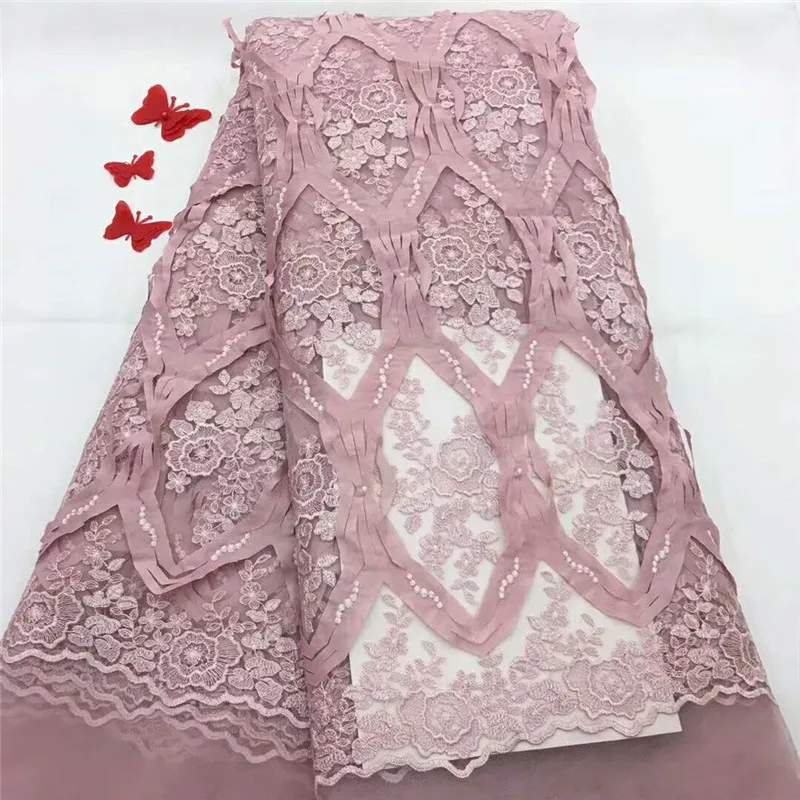

HFX Chiffon French Wedding Dress Tulle Lace Mesh Lace Fabric African Indian Guipure Net Laces Pink Nigerian Lace Fabrics X1185-2