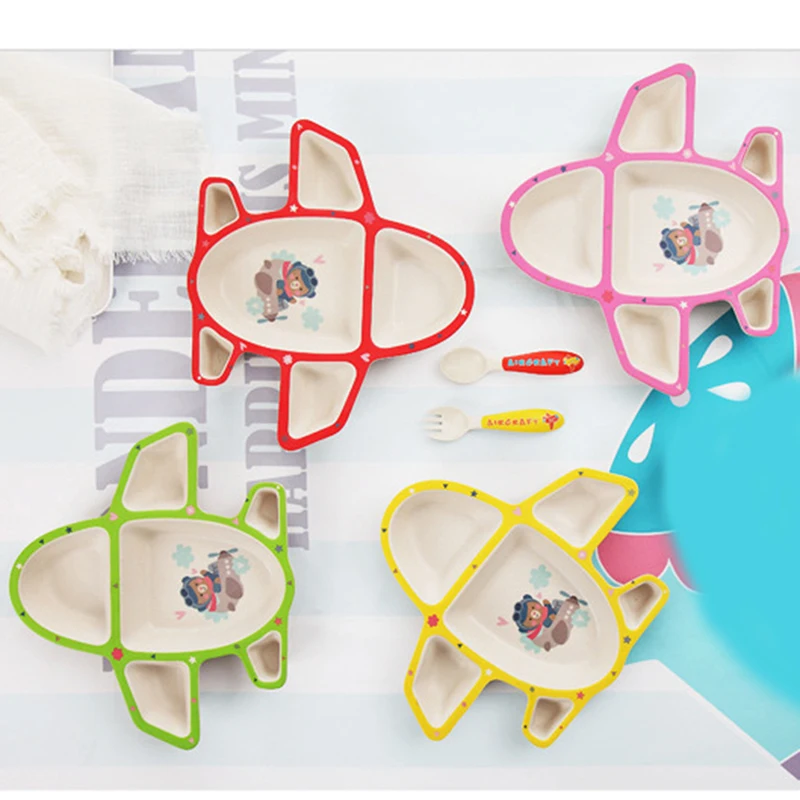1 комплект, Детская Пижама обеденное пластины самолета керамика для обучения ребенка блюда поддон+ вилка+ ложка детская посуда