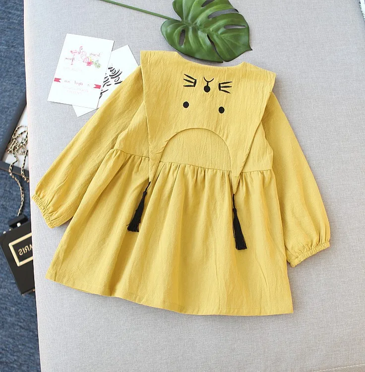 Mihkalev Turn down collar girls dress autumn kids clothes girls long sleeve dress for children birthday party clothes