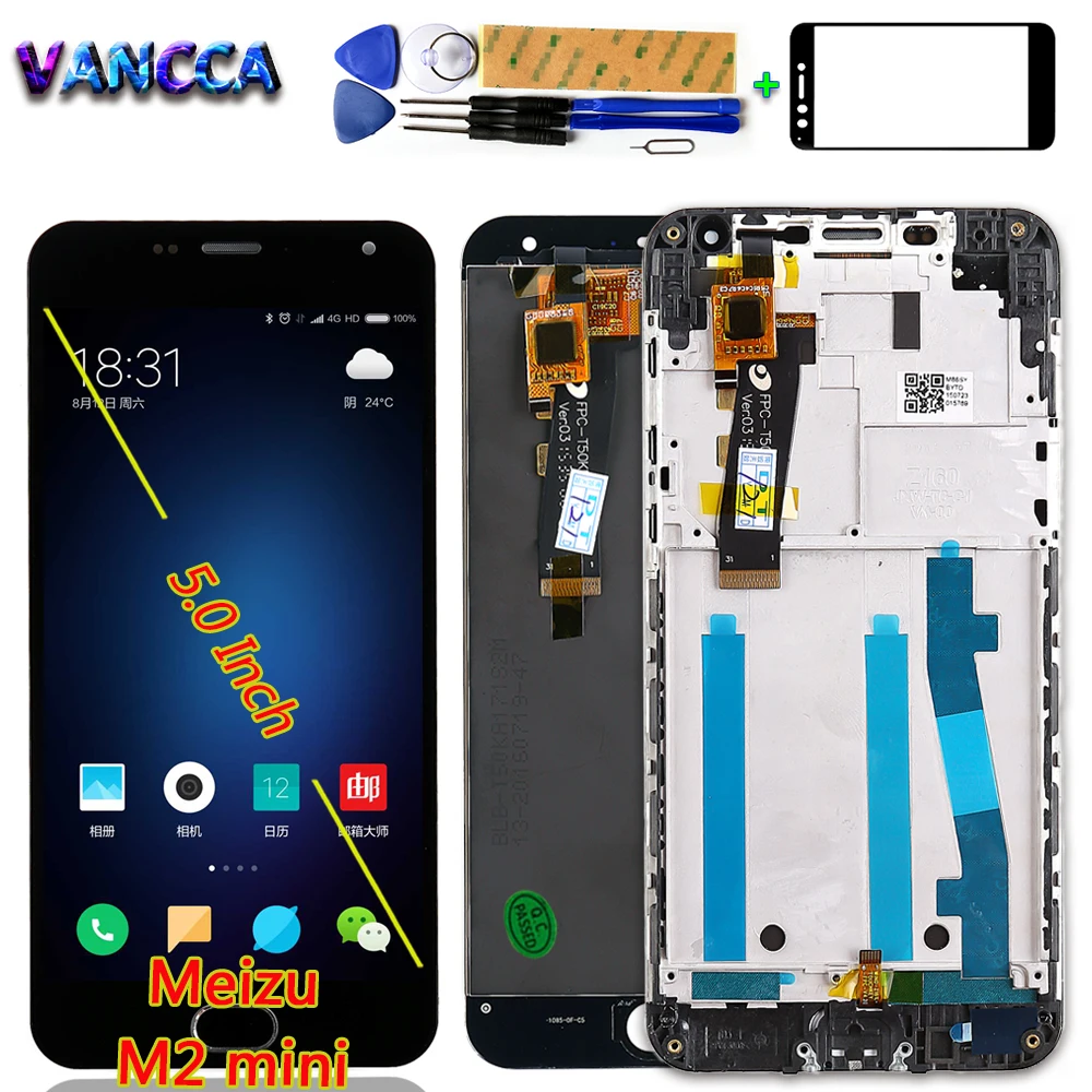 

VANCCA 5.0 inch Lcd Display For Meizu M2 mini Cell Phone 1280*720 Touch Screen Digitizer Assembly Frame Free Tools Glass film