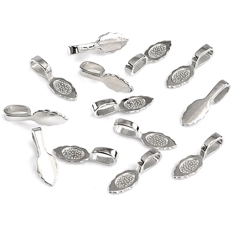 Buy 200Pcs Silver Tone Leaf Metal Glue on Bail Tags