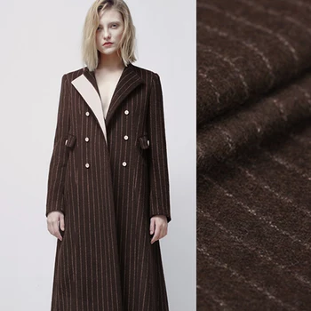 

150CM Wide 400G/M Stripe Brown Wool Viscose Silver Thread Fabric for Spring and Autumn Suit Dress Outwear Overcoat Jacket E610