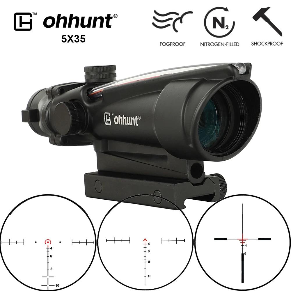 

ohhunt 5X35 Tactical Riflescope BDC Chevron Horseshoe Ballistic Reticle Red Green Illuminated Scope for cal .223 .308 Rifle
