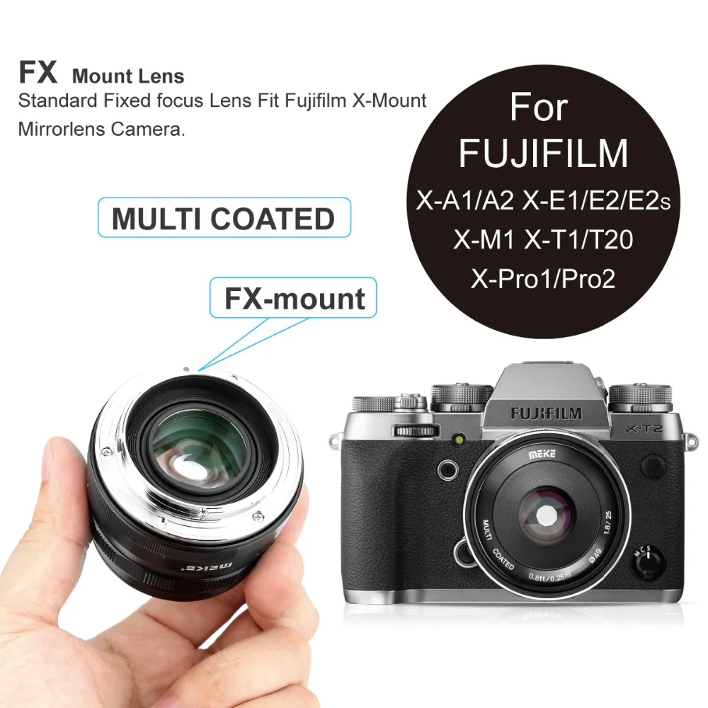 Meike MK с фокусным расстоянием 25 мм f/1,8 объектив с широкой диафрагмой и Широкий формат объектив Ручной для ЖК-дисплея с подсветкой Fujifilm X поддерживающие беззеркальную Камера X-H1 X-Pro2 X-E3 X-T1 X-T2