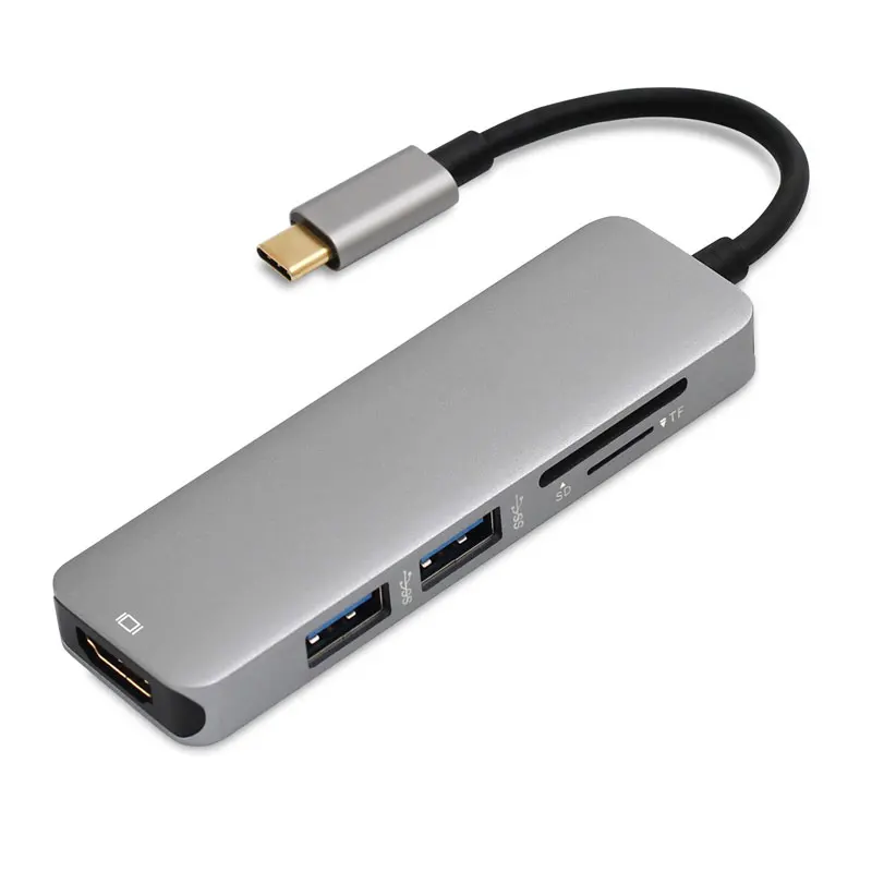 

AHHROOU USB C HUB USB C 3.1 to HDMI SD/TF Card Reader USB Type C Charging Port 2 USB 3.0 HUB Adapter for MacBook Pro Type C HUB