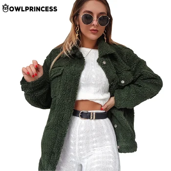 

OWLPRINCESS New Fashion Button Wool Coat Women Long Sleeve Winter Woman Coat With Pockets Comfortable Warm Plush Coats Femme