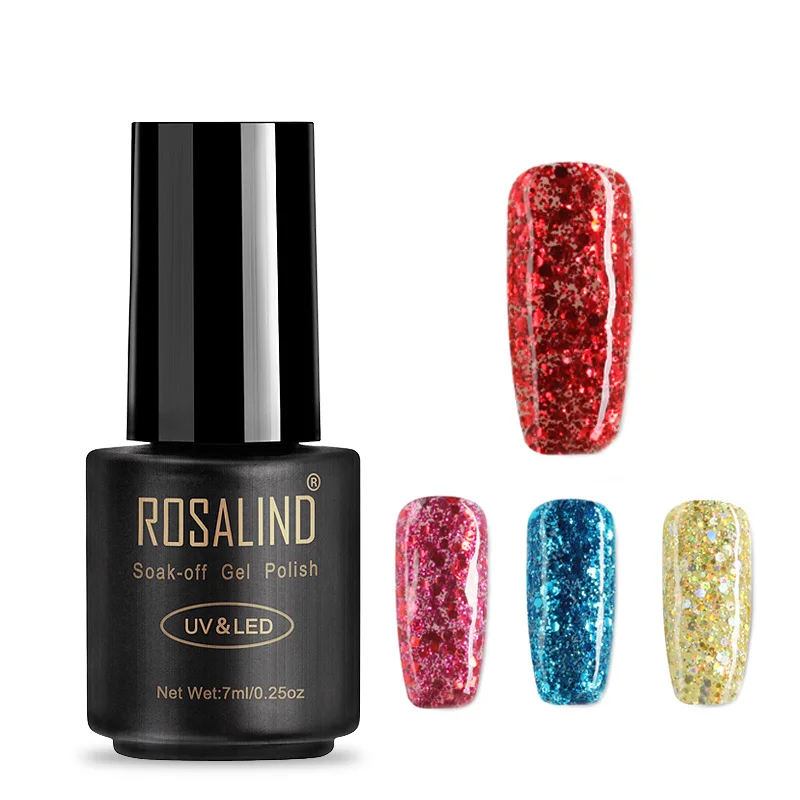 

ROSALIND Gel 1S Black Bottle 7ML Diamond Glitter W01-29 Gel Nail Polish Nail Art UV&LED Soak-Off Manicure Platinum Gel Varnish