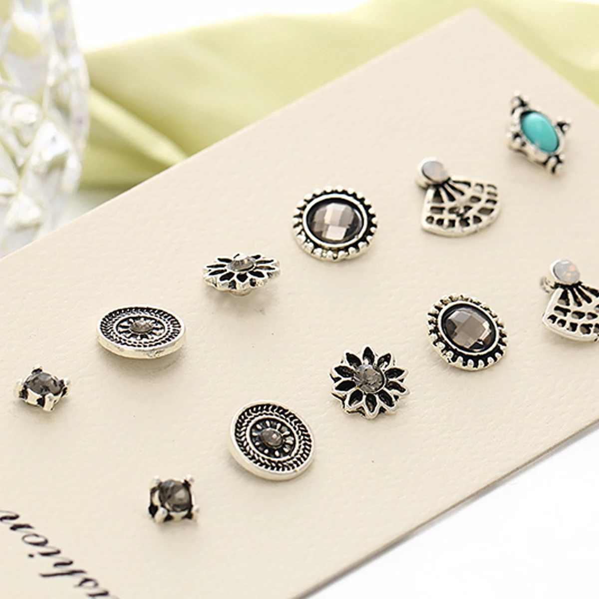 6pairs/ set Vintage Crystal Heart Earrings For Women Stone Beads Ear Cuff Piercing Ears Clips Steampunk Love Party Earring Sets