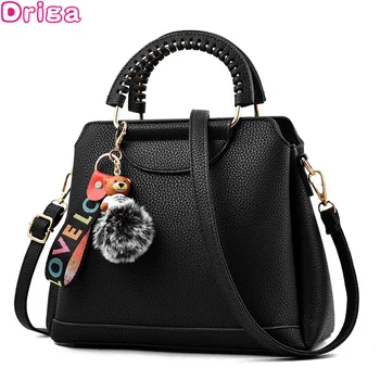 

Driga New women Handbags Leather Fur Ball Woman Bag Satchels Working Shopping Messenger Bag Vintage for Female Shoulder Bag
