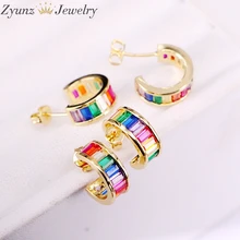 5 пар, серьги гвоздики красочные кристалл Радуга золотая серьга-гвоздик нежные Шпильки Круглый фианит серьги девушки женщины ювелирные изделия
