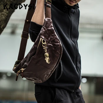 

KACDYSI Original Latest Mens Messenger Bag Real Leather Famous Brand Mens Cross Shoulder Bag Soft Fashion Chest Pack Waist Pack
