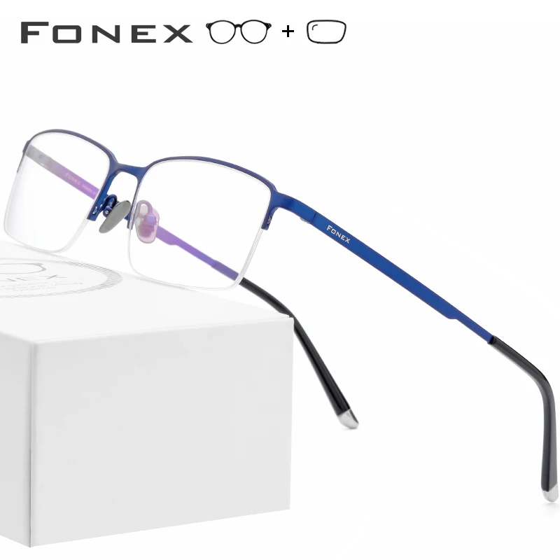 

Pure Titanium Prescription Glasses Frame Men Square Eyewear 2019 New Semi Rimless Half Myopia Optical Eyeglasses Frame 8503