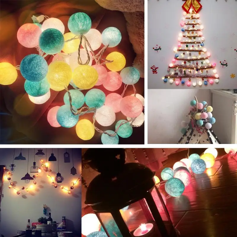 

2m 20 LED Colorful Cotton Ball String Light For Holiday Wedding Party Festival Christmas Bedroom Home Decoration Lighting String
