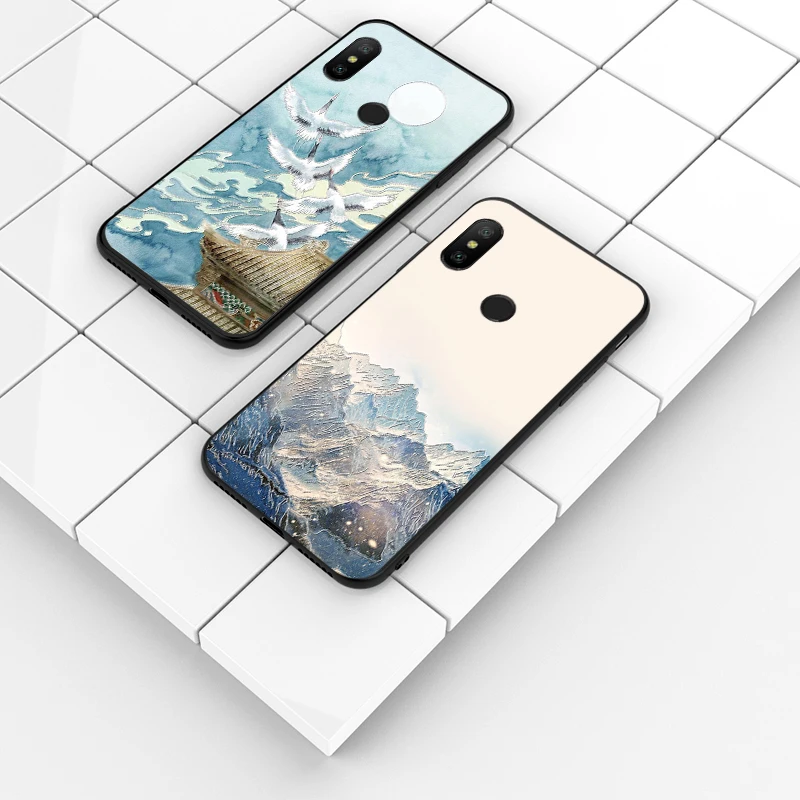 Тиснением старинные Восточной Азии Китайский Японский Стиль чехол для Xiaomi Redmi 6 PRO A2 lite Снежная гора указ кран для Redmi 6 6A