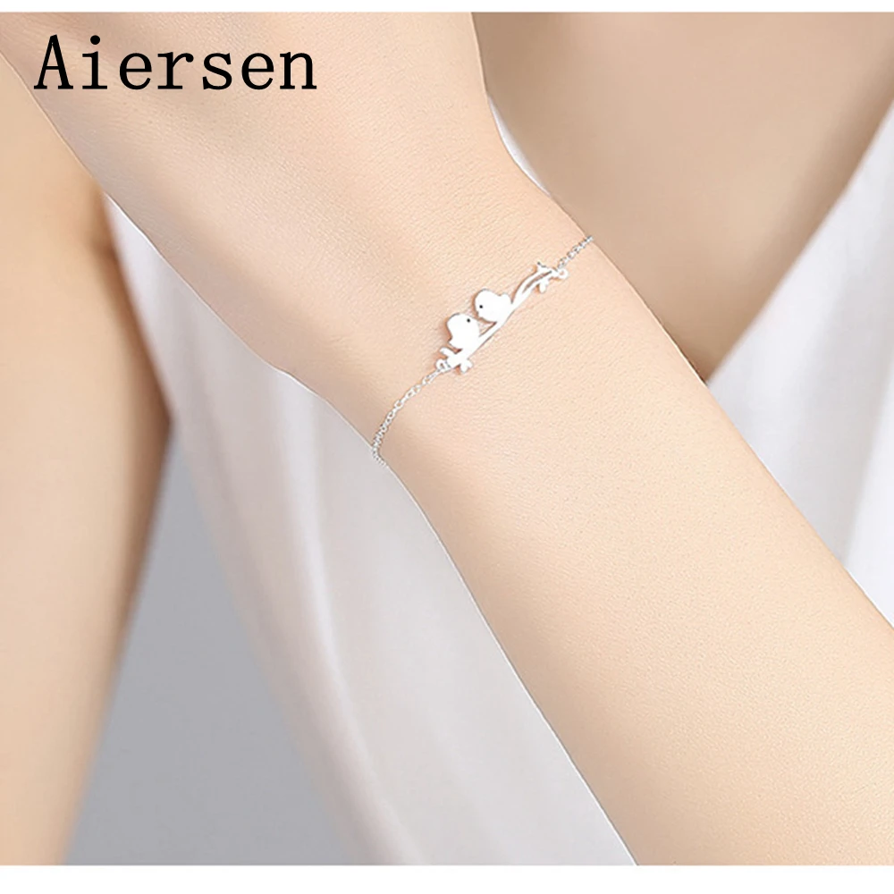 

Aiersen Brand Bird Simple Pure S925 Bracelet for Women Girl Lovely 925 Sliver Bracelet Valentines Gift Jewelry Bracciali Donna