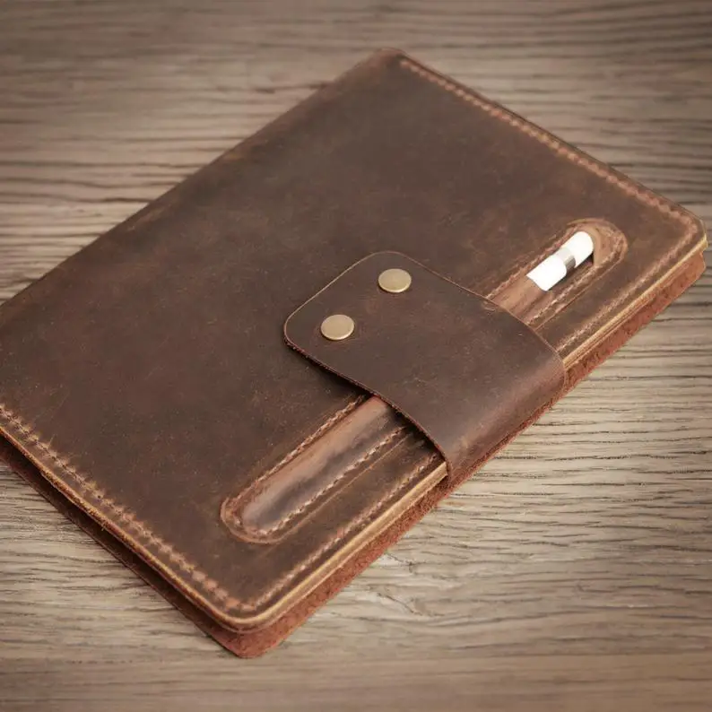 

Genuine Italian leather wholesale Padfolio customized logo Leather iPad pro 12.9 case with apple pencil holder