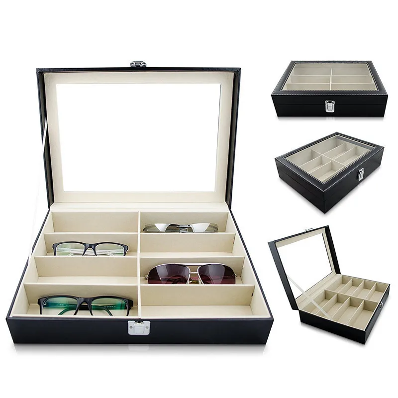 NOCM Eyeglass Sunglass Storage Box Imitation Leather Glasses Display Case Storage Organizer Collector 8 Slot