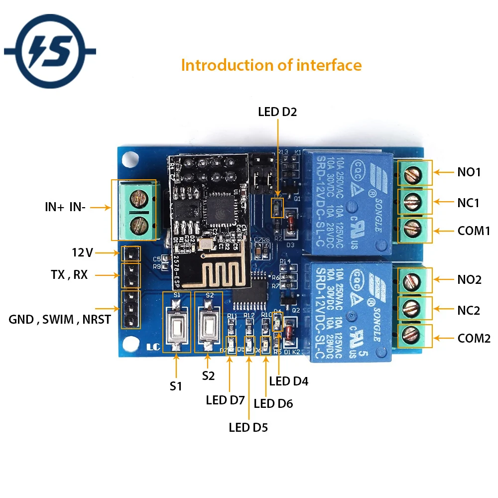 Релейный модуль ESP8266 двухканальный пульт дистанционного управления с Wi Fi 12 В для