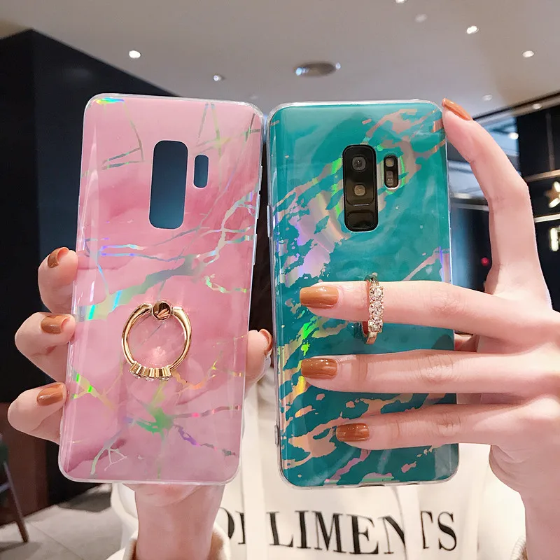 

Luxury Marble Ring Phone Case For Samsung Galaxy S7 Edge S8+ S9 Plus S10E plus Note8 Silicone Bling Laser Soft Cover Holder Case