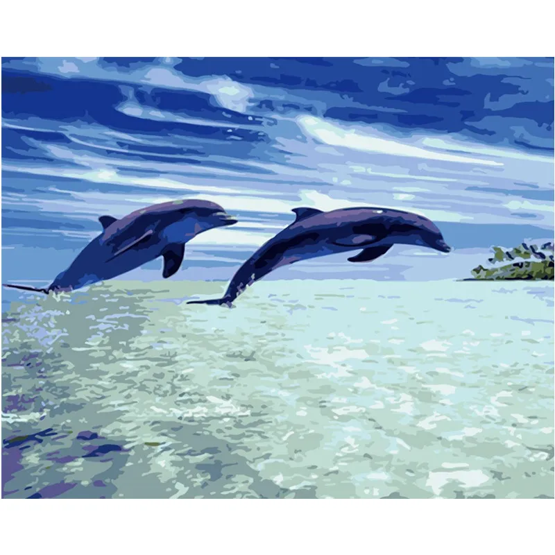 

Painting By Numbers DIY Dropshipping 40x50 50x65cm Dolphin show in the ocean Animal Canvas Wedding Decoration Art picture Gift