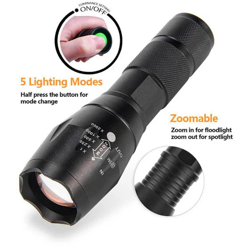20000LM 3-Mode T6 LED Flashlight Magnetic Bright Lamp Zoomable Portable Torch