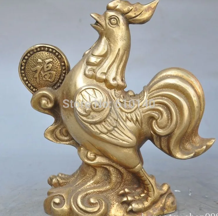 

7"china fengshui Brass Wealth lucky Zodiac Chicken Rooster Animal Statue