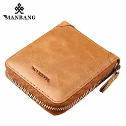 ManBang 2018 Новый Высокое качество Натуральная кожа мужской кошелек маленький мужской кошелек на молнии мужской короткий кошелек для монет