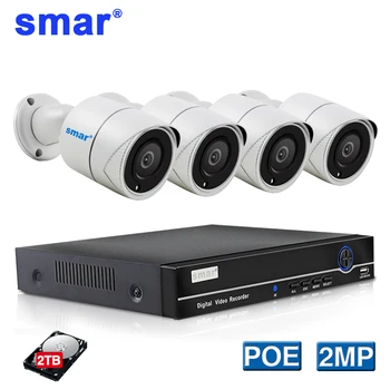 

Smar H.265 Security Camera System 4CH 1080P POE NVR Kit 2.0MP Metal Outdoor IP Camera CCTV Kit HDMI P2P Email Alarm XMEYE 2TB