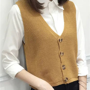 

Women Knitted sleeveless garmenJacket Coat Autumn Winter Buttons Loose Cardigans Sweater coat Sleeveless Jacket Tops Female