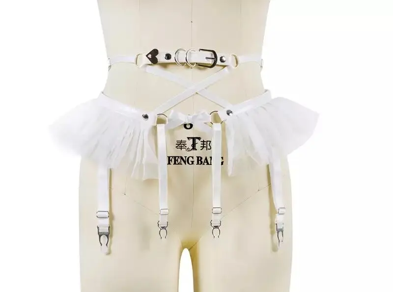 white garter Лолита косплей костюм сексуальный Harajuku кожа Эластичный подвязки ремни шифон сетки талии подвязки жгут для платья костюм - Цвет: white garter