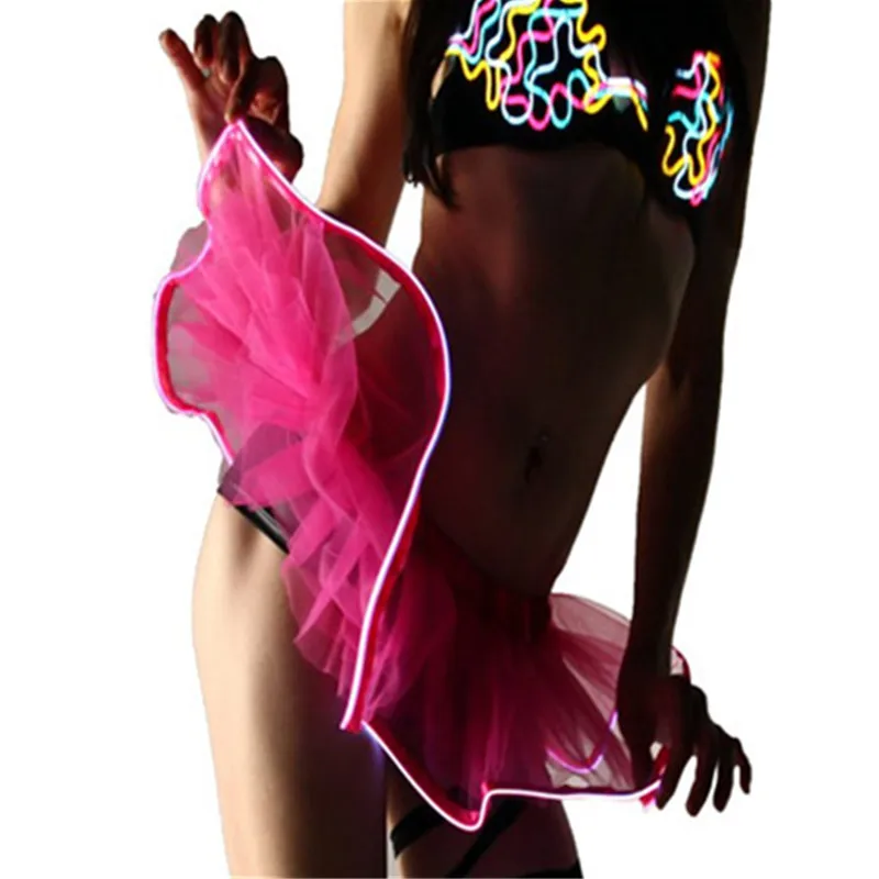 

High Waist Women Tulle Sexy Stage Dancing Ballet Mini Dress Colorful LED Light Red Tutu Mini Skirts for Girls 6 Colors