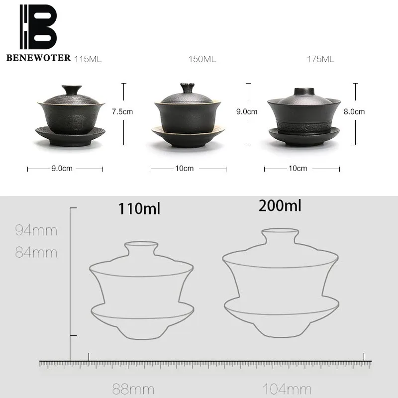 200 мл винтажный ручной работы японский черный керамический сосна гайвань чайный набор кунг-фу чайный горшок чайник чайная чашка кружка посуда для напитков