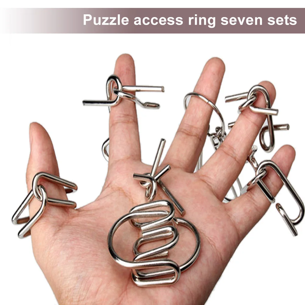 

7 Sets/Pack Metal Ring Puzzle Magic Unlink Game Toy Kids IQ Brain Teaser Traning Toy Children Magic Trick for Adults Kids