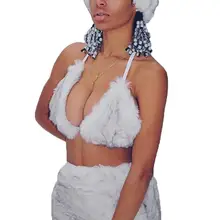 Женский модный сексуальный зимний теплый бюстгальтер с лямкой на шее из искусственного кроличьего меха, горячая Распродажа