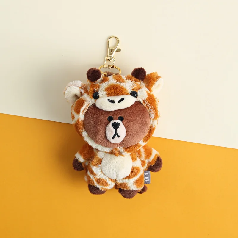 

Line Friends Brown Bear Transform Plush Toys Keychain Dinosaur Giraffe Children's Cartoon Birthday Presents Xmas Pendants Gift