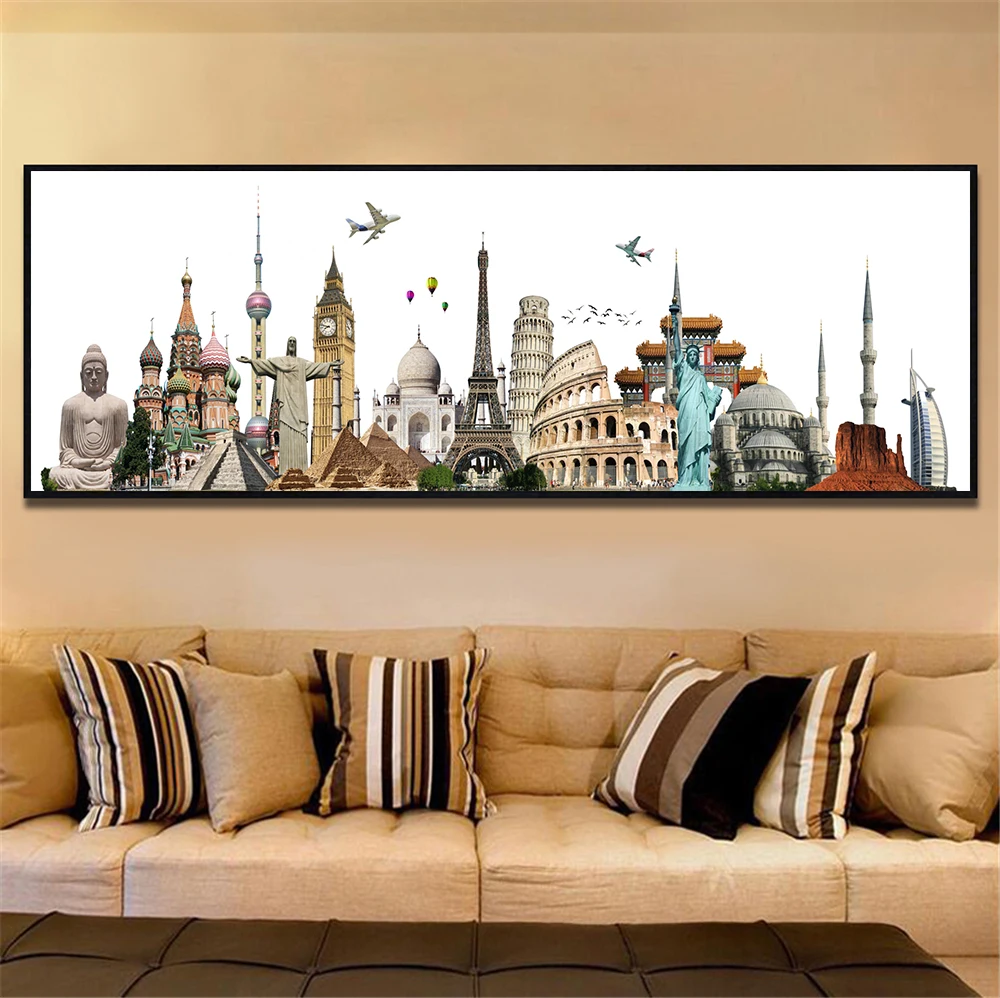 

One Piece Posters and Prints Canvas Painting Paris Dubai Rome New York Cityscape Hanging Wall Art Pictures Home Decor Modern Art