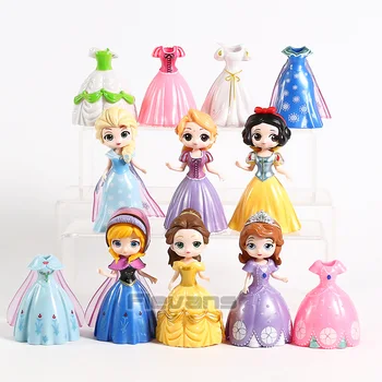 

Q Posket Princess Rapunzel Snow White Belle Elsa Anna Sofia + 6 Dresses PVC Action Figures Toys 12pcs/set