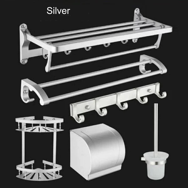 KOLERTH полированный алюминиевый набор аксессуаров для ванной комнаты с держателем для полотенец крючок держатель для бумаги держатель для щетки набор аксессуаров для ванной комнаты - Цвет: Silver