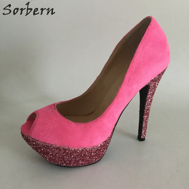 

2017 Sorbern Women Sandals Shoes Bling Faux Suede Spike Heels Plus Size Women Sandalias Mujer Peep Toe Hot Sale Shoes
