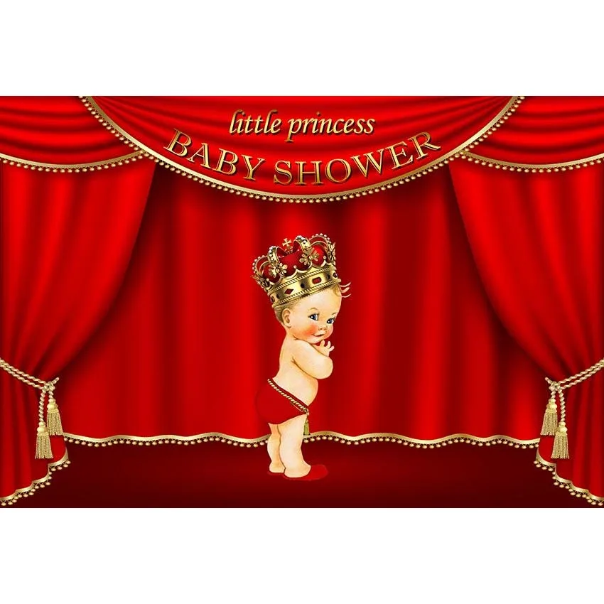 7x5ft Red Curtain Stage Little Prince Boy Baby Shower Party Custom Photo Studio Background Backdrop Vinyl Banner 220cm x 150cm |