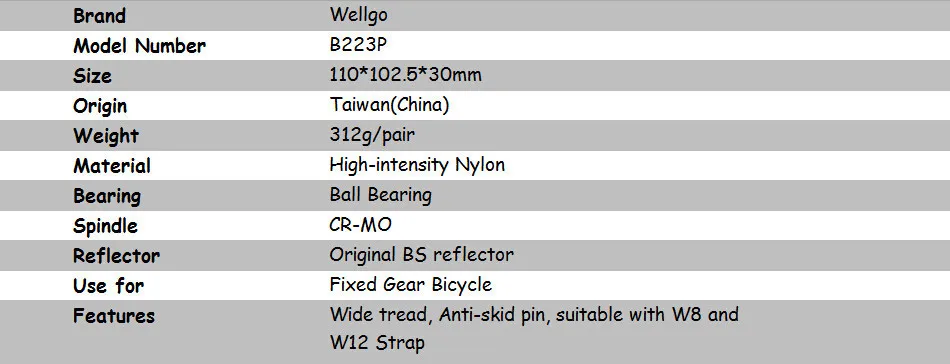 fixed gear bicycle pedal_B223P_parameters