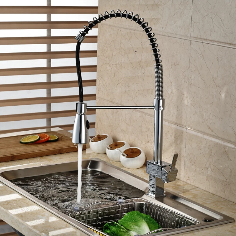 Kitchen Chrome Finish Pull Down Spray Singel Handle One Hole Swivel Mixer Tap