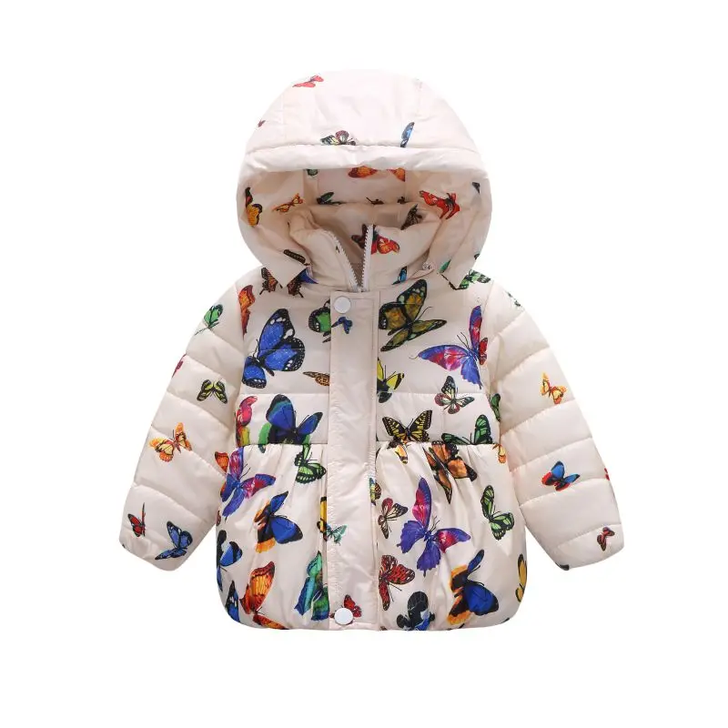 Winter Butterflies Printed Hooded Children Kids Girls Clothing Thicken