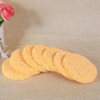 10 PCs Natural Wood Fiber Face Wash Cleansing Sponge Beauty Makeup Tools Accessories Round Yellow 8cm Dia 1