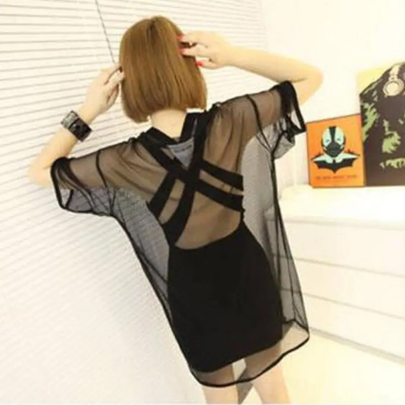 Blusa De Malla Transparente Mujer Manga Corta - Tela Suave, Elástica, Para Fiesta, Disco, Verano