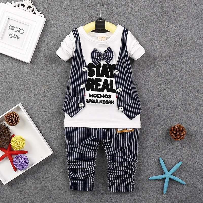 

infant baby boy clothes formal sets 2016 new Spring gentlemen baby boys suits 2pcs long sleeve necktie shirts+striped pants
