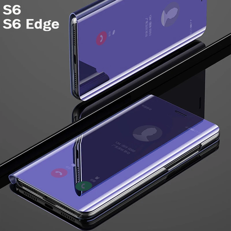 Откидной смарт зеркальный чехол для телефона samsung galaxy S6 Edge Plus S 6 S6edge кожаный