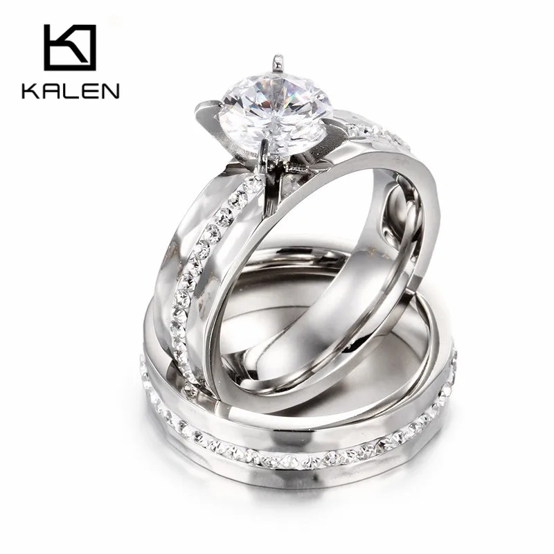 

Kalen 1 Pair Cubic Zirconia Wedding Rings Women Stainless Steel Romantic Love Ring Silver Couple Rings Engagement Rings Jewelry
