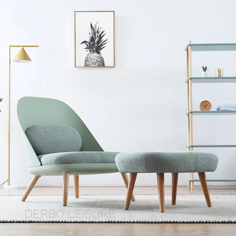 Модные популярные современные дизайн пластик и твердые деревянные ноги Pad Lounge стул, гостиная диван с Османской древесины расслабиться стул 1 шт